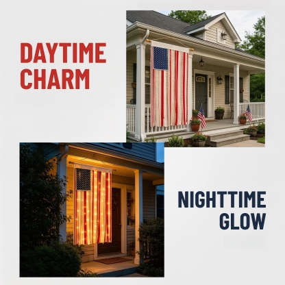 4 x 2.3 Ft Lighted Rag American Flag Banner
