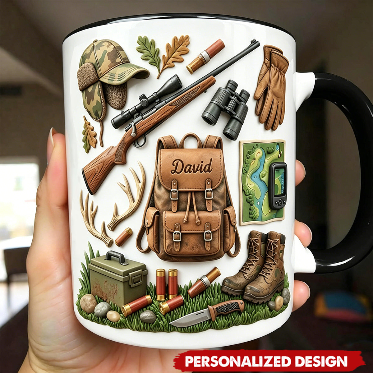 Custom Name Hunting Accent Mug, Nature Lover Hunter Coffee Mug
