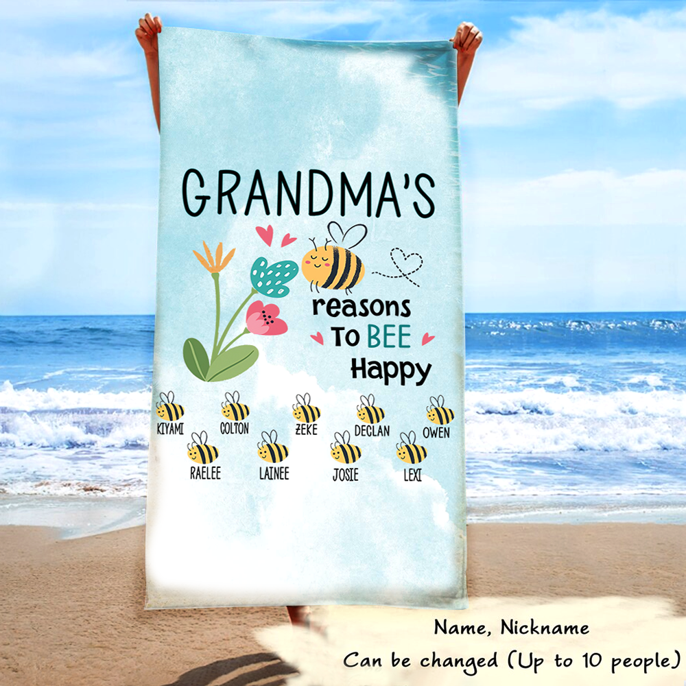 Personalized Bee Beach Towels, Bee Gifts For Fun Beekeeping Grandma And Kids, Summer Bee Beach Towels