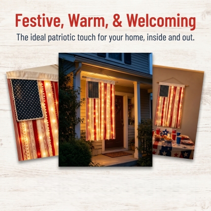 4 x 2.3 Ft Lighted Rag American Flag Banner