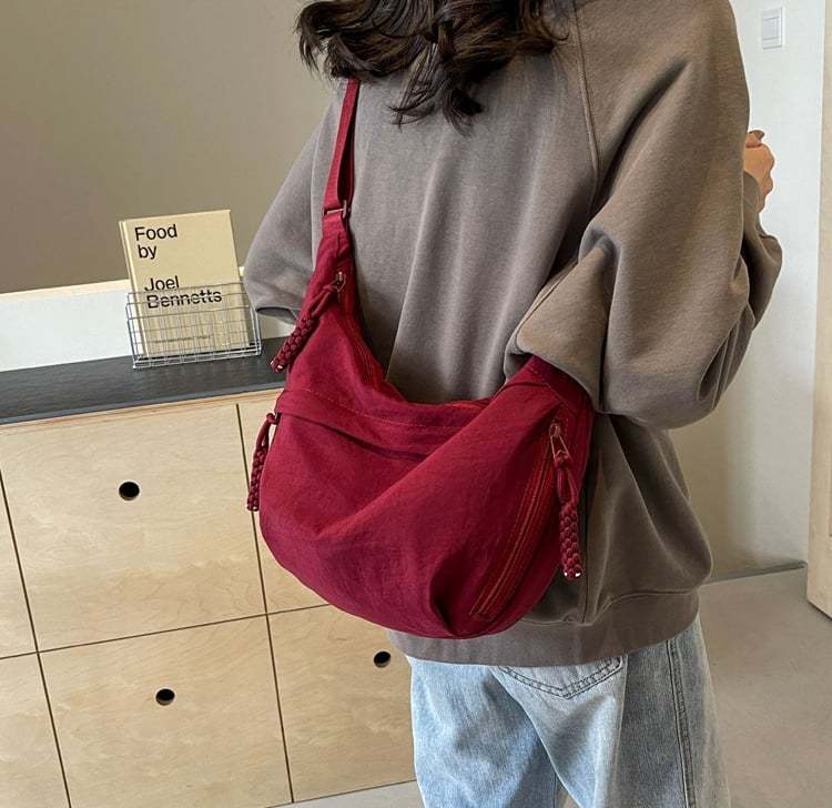 ⏰Designer Direct Sales👜Women's Fashion Plain Color Nylon Crossbody Hobo Bag
