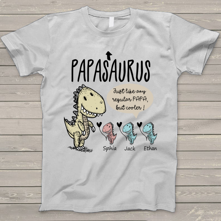 Personalized Papa saurus cute with grandkids T-Shirt