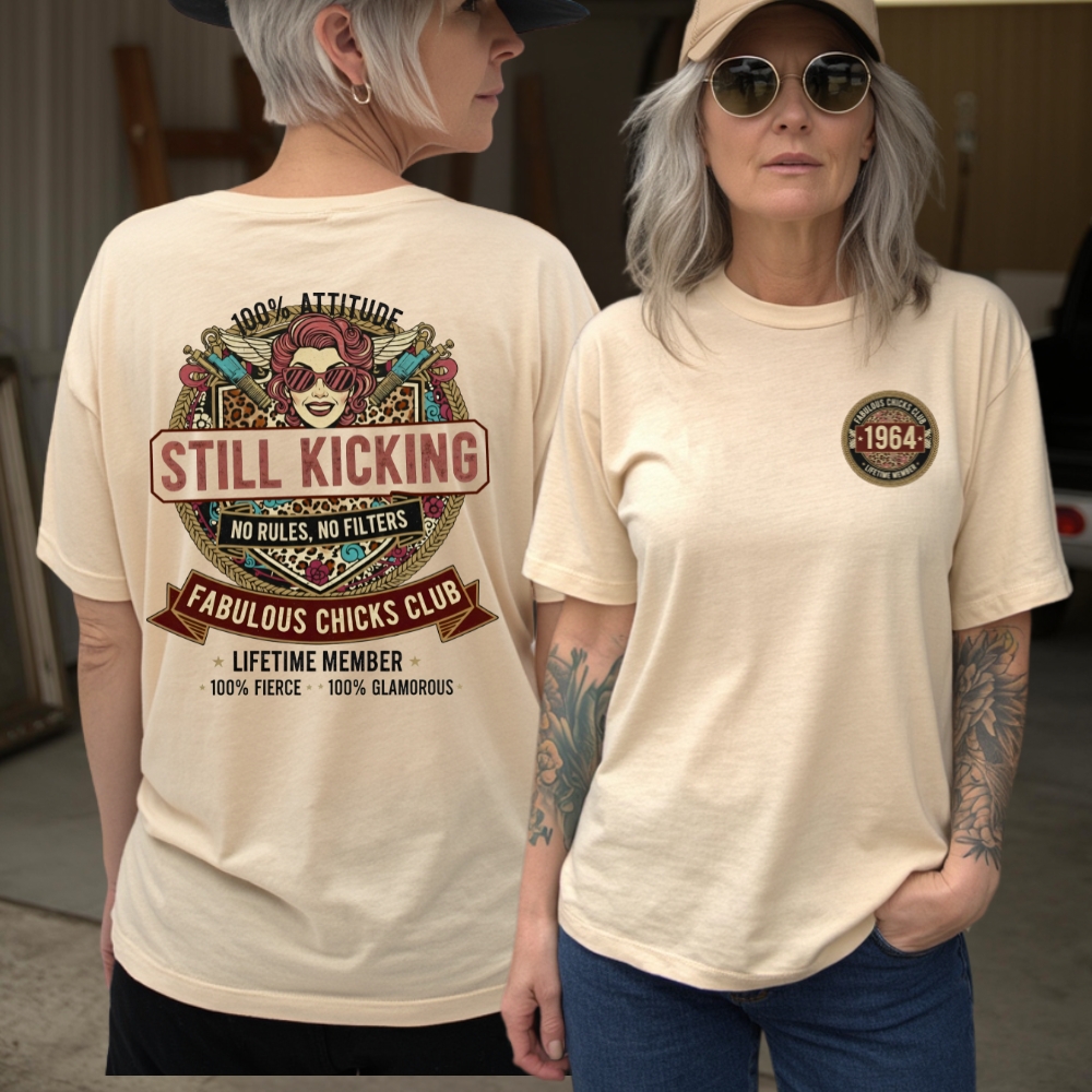 Still Kicking & Fabulous: Lifetime Member Attitude Custom Year Of Birth Women's V-neck long sleeve, V-neck, Sweatshirt, Hoodie