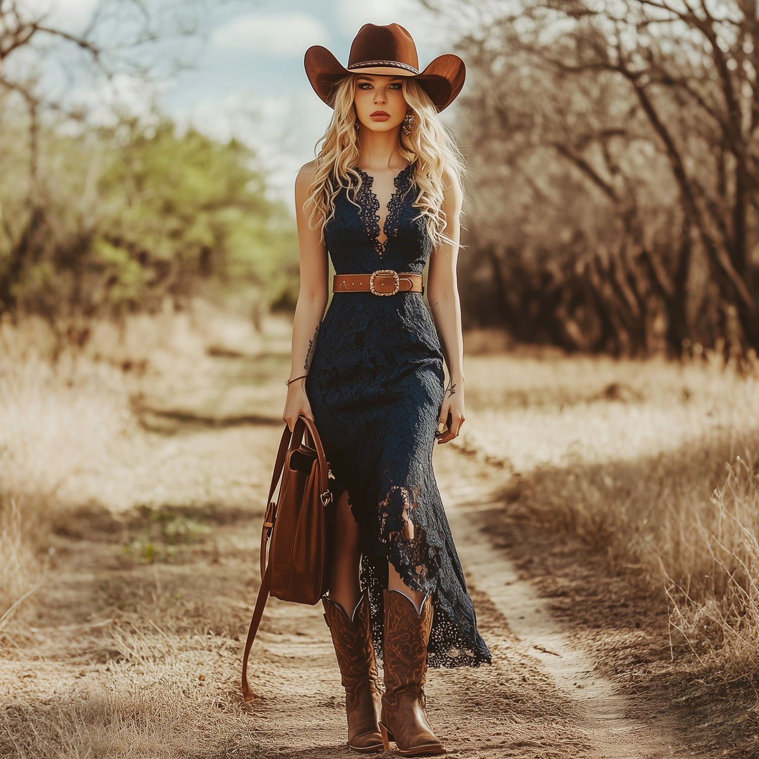 Vintage Bohemian Blue Lace Sleeveless Midi Dress