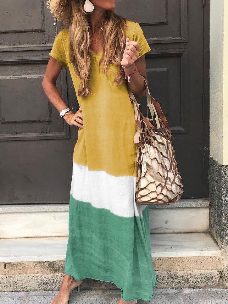 Striped Cotton-Blend Casual Short Sleeve Dresses