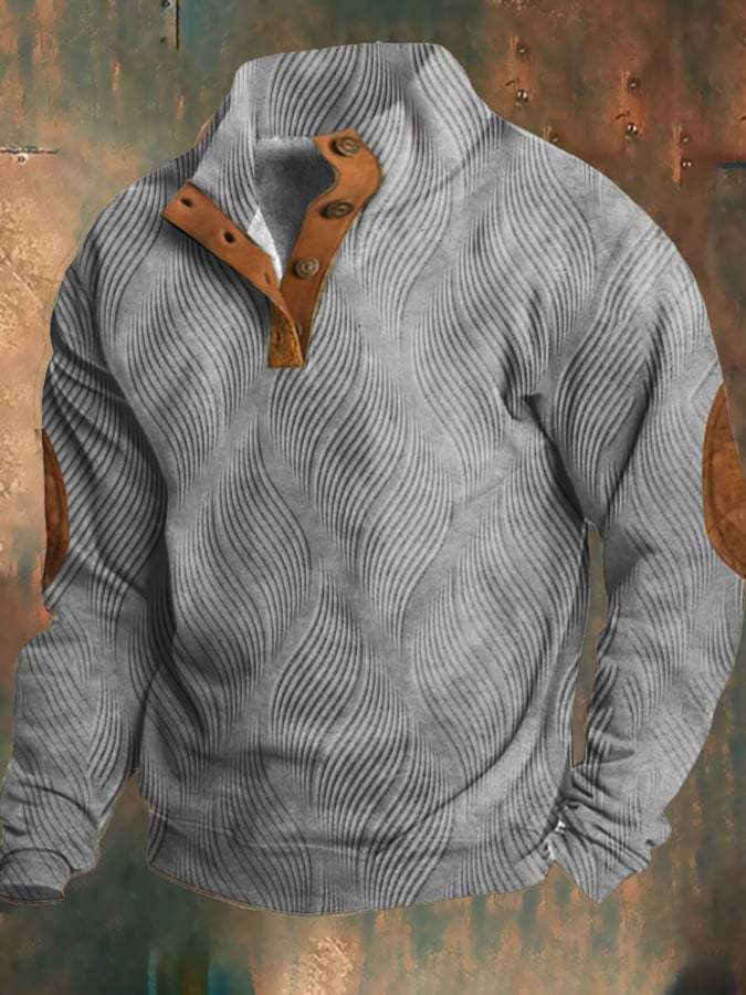 Men's Retro Casual Textured Textured Printed Fleece Sweatshirt