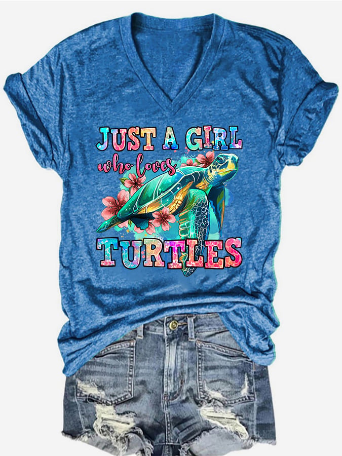 Women's just a girl who loves turtles print t-shirt