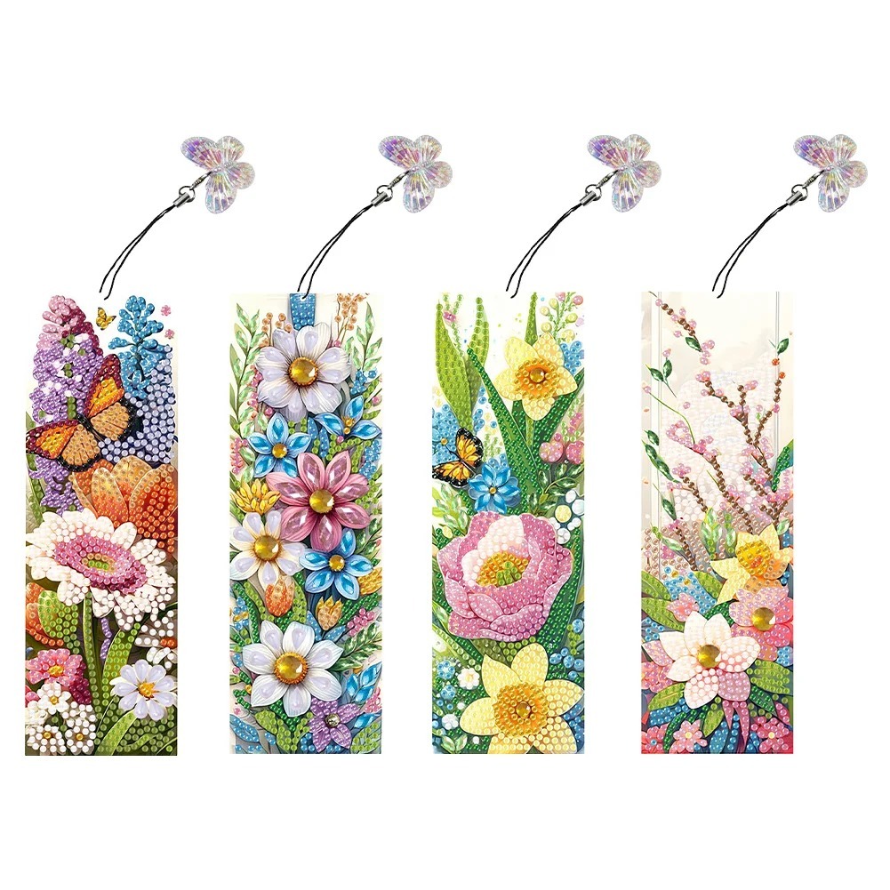 4Pcs Diamond Painting Flower Bookmark Making Kit for Book Lovers