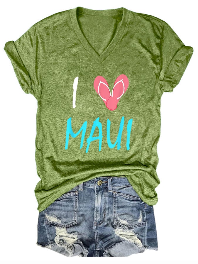 Women's I love Maui V-neck T-shirt