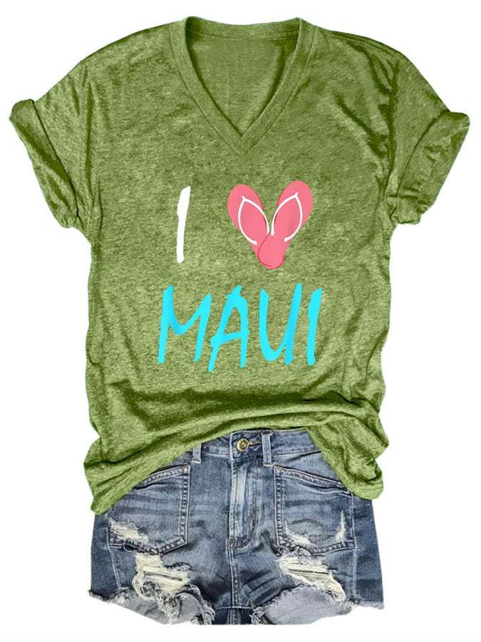 Women's I love Maui V-neck T-shirt