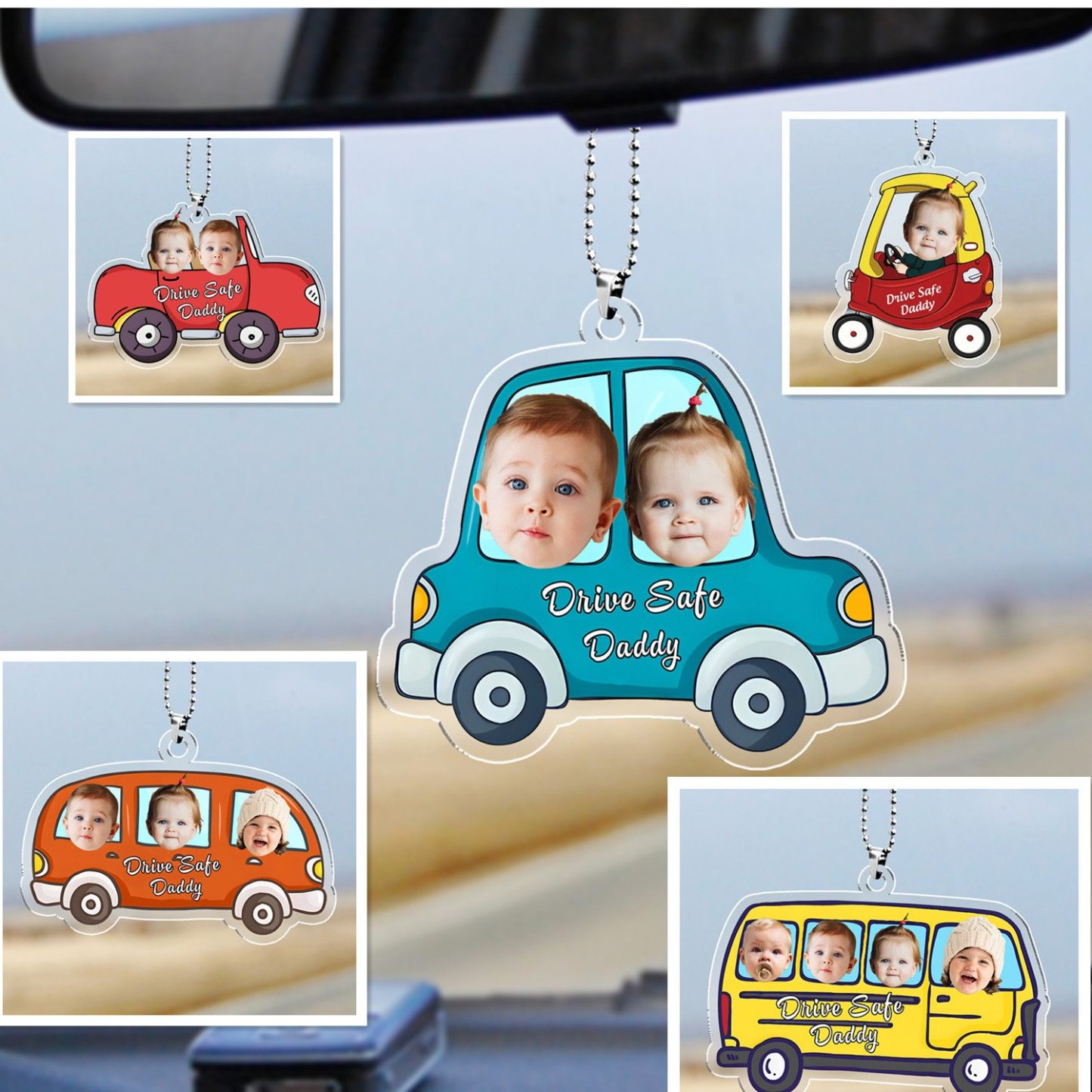 Customized Drive Safe Daddy Acrylic Car Hanging with Photo - Personalized Father's Day Gift for New Dad & Husband