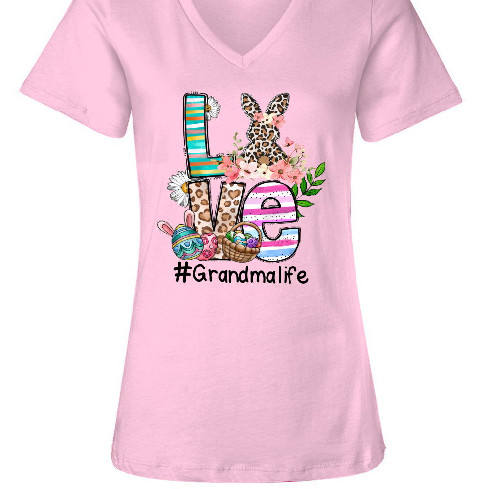Love Grandma Life Easter V-Neck