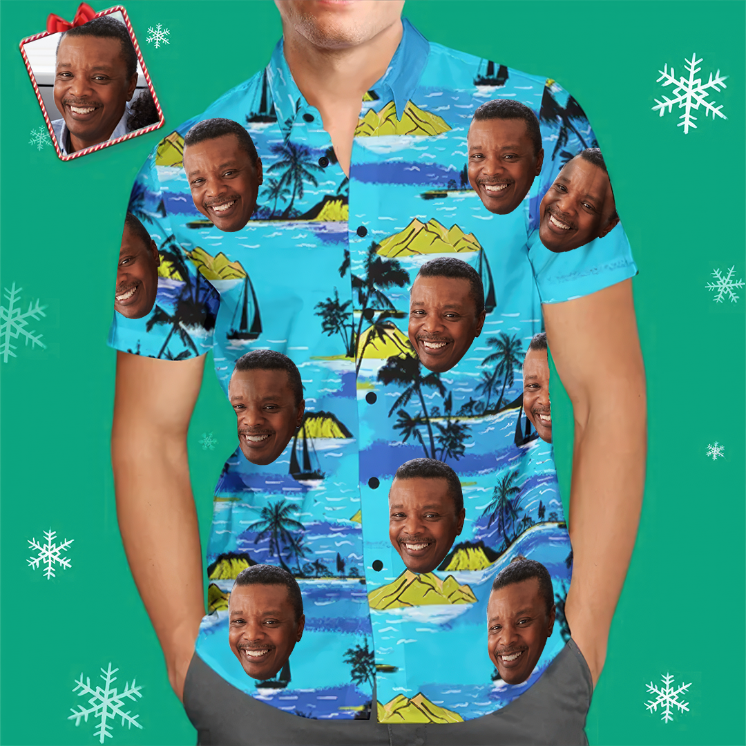 Custom Face All Over Print Hawaiian Shirt Flamingo Flowers And Leaves