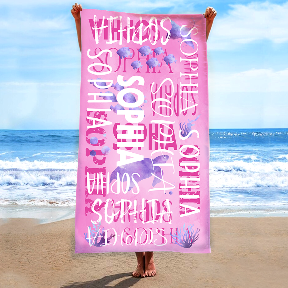 Personalized Summer Beach Towels, Custom Nickname And Kids Flowers Gifts Kids, Summer Beach Towels