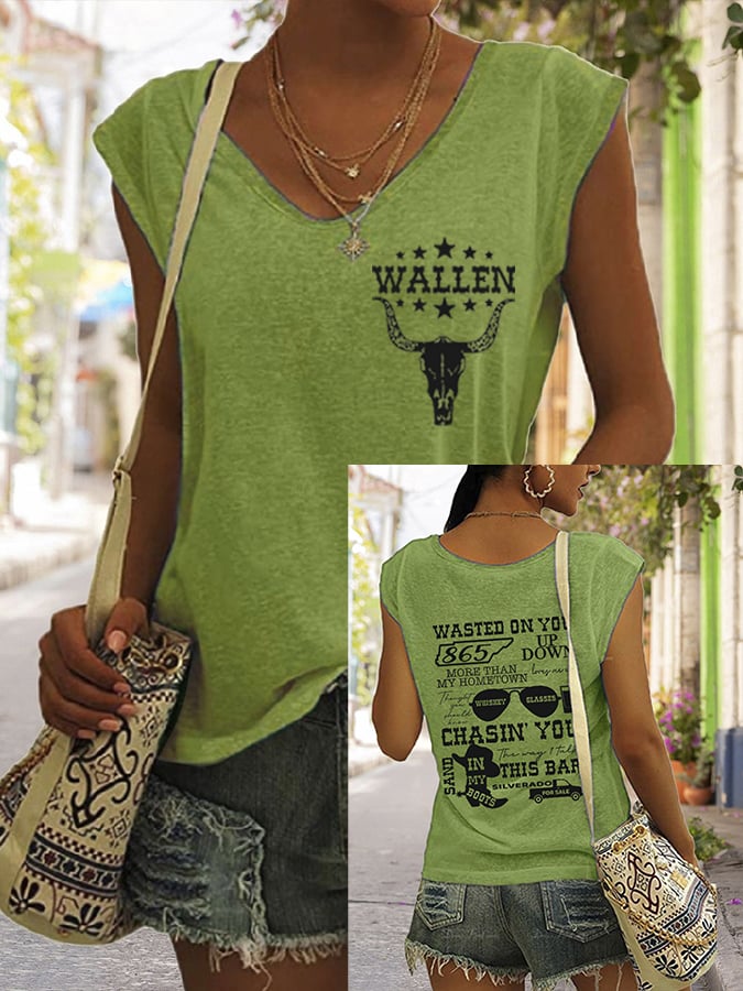 Women's Wallen Last Night We Let The Liquor Talk Pint Print Vest