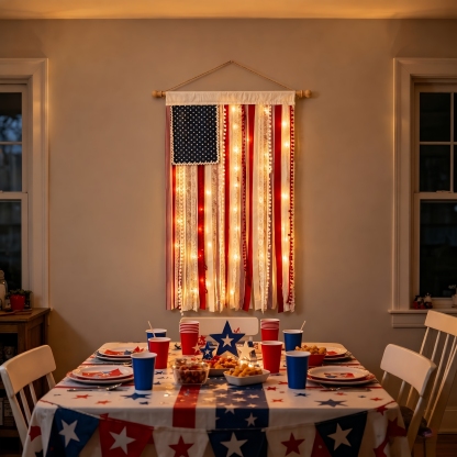 4 x 2.3 Ft Lighted Rag American Flag Banner