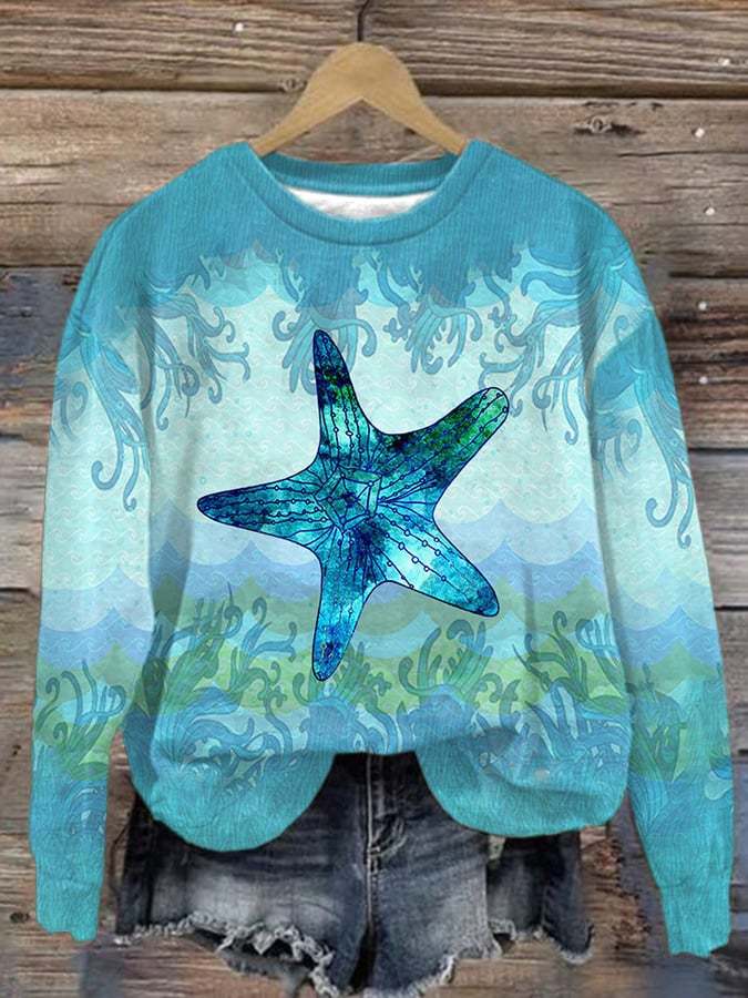 Women's Casual Sea Turtle Print Long Sleeve Sweatshirt