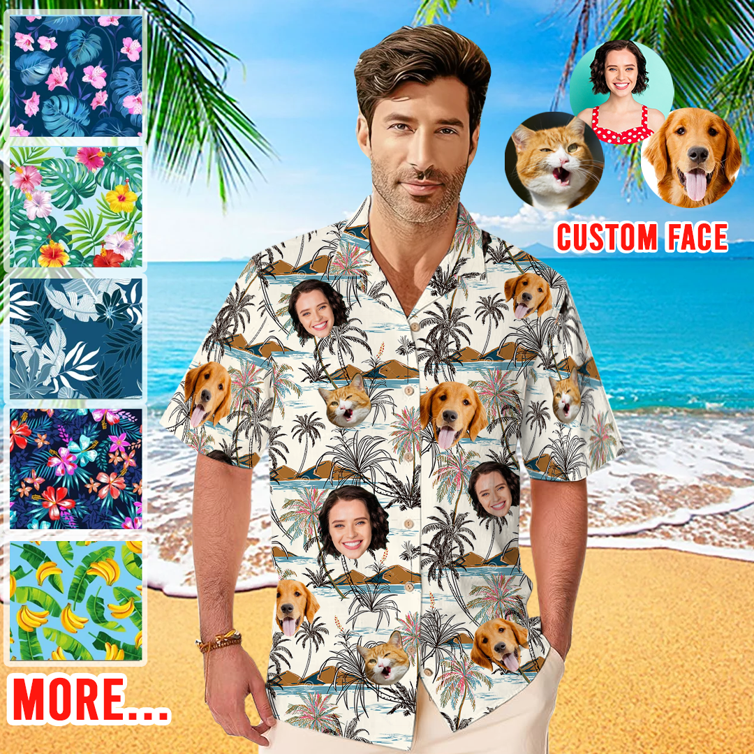 Custom Face Hawaiian Shirts Personalized Men Hawaiian Button Up Shirts Custom Face Shirts Summer Gifts Anniversary