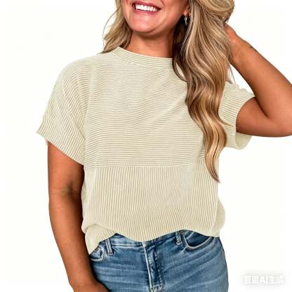 🌞 Women's Solid Short Sleeve Striped T-Shirt | 2026 Summer Collection 🌞
