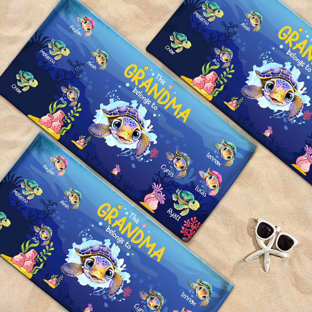 Personalized Sea Turtle Beach Towel, Sea Turtle Gifts For This Belong To Grandma And Kids, Sea Turtle Pool Towel