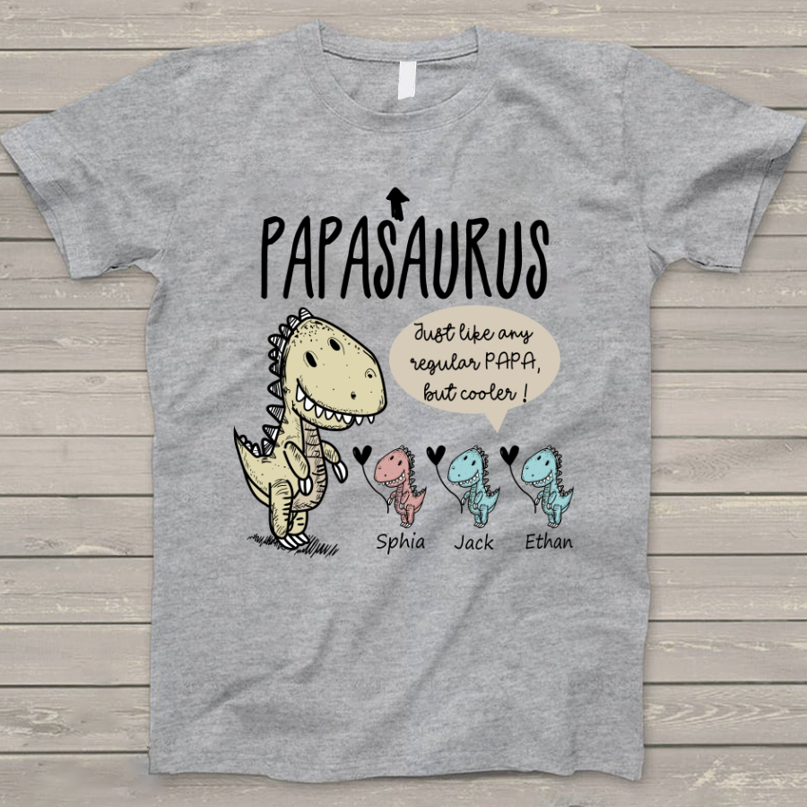 Personalized Papa saurus cute with grandkids T-Shirt