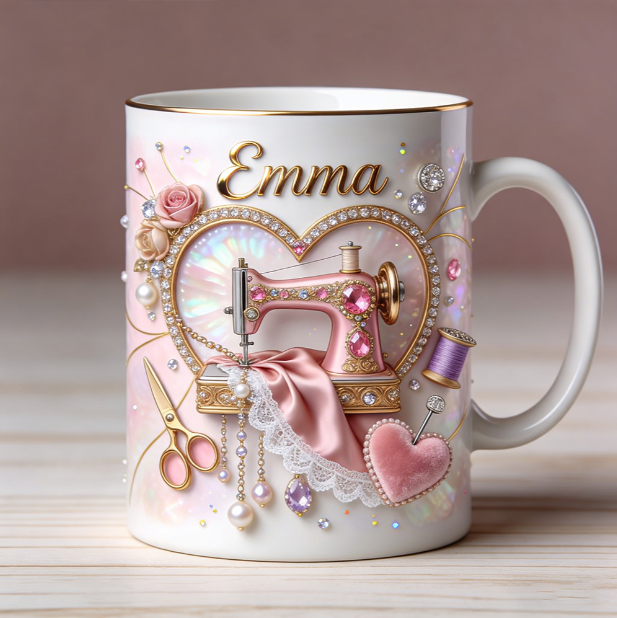 Personalized sewing machine mug