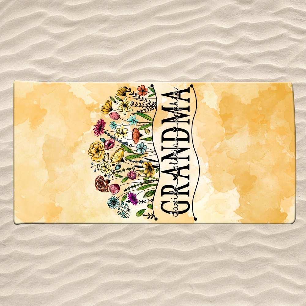 Personalized Summer Beach Towels, Flowers Gifts for Grandma and Custom Kids , Summer Beach Towels