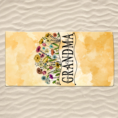 Personalized Summer Beach Towels, Flowers Gifts for Grandma and Custom Kids , Summer Beach Towels