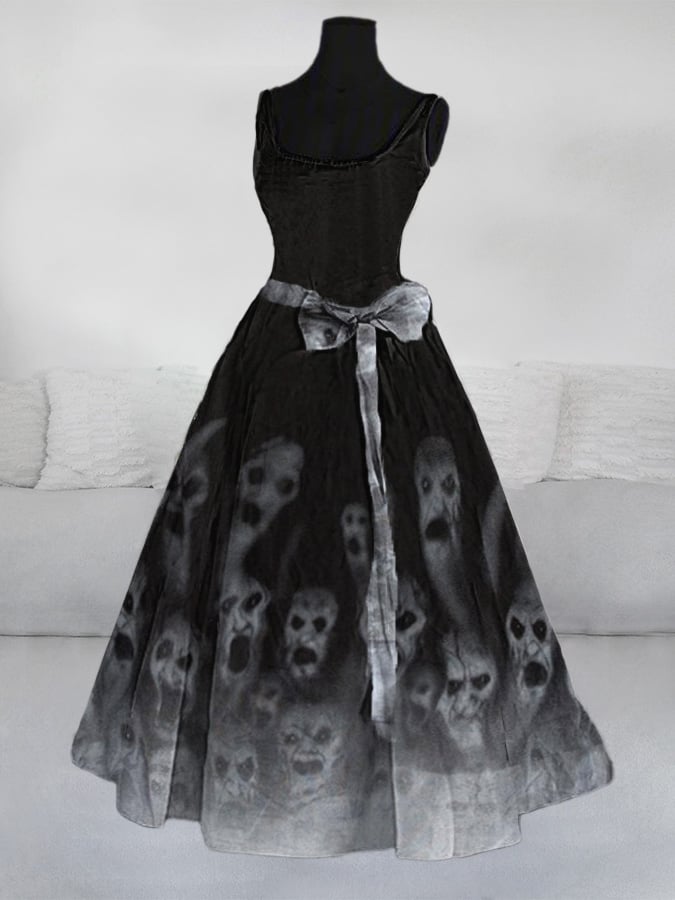 Women's Goth Vintage Print Dress(Skirt without skirt support)