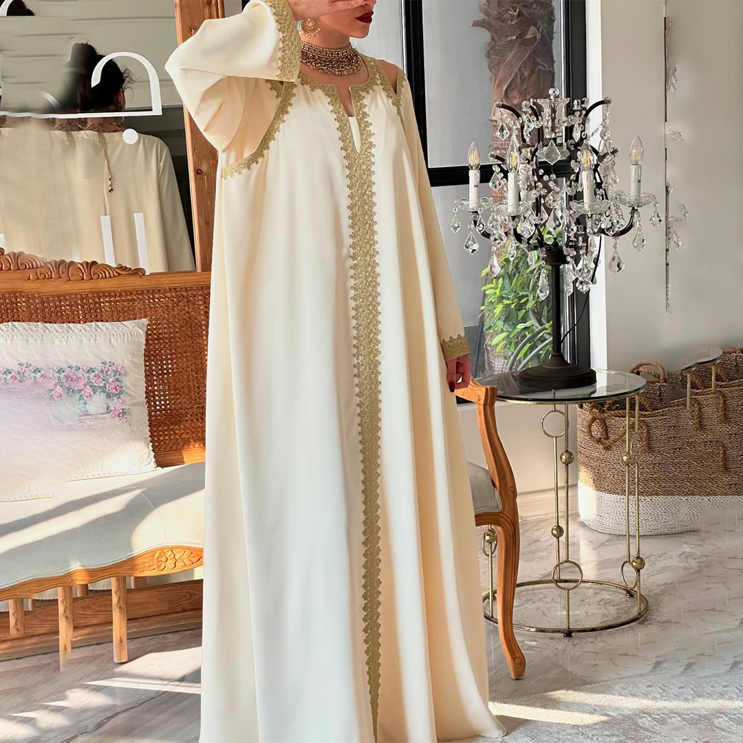 Womens Middle Eastern Solid Color Gorgeous Jalabiyas Dress