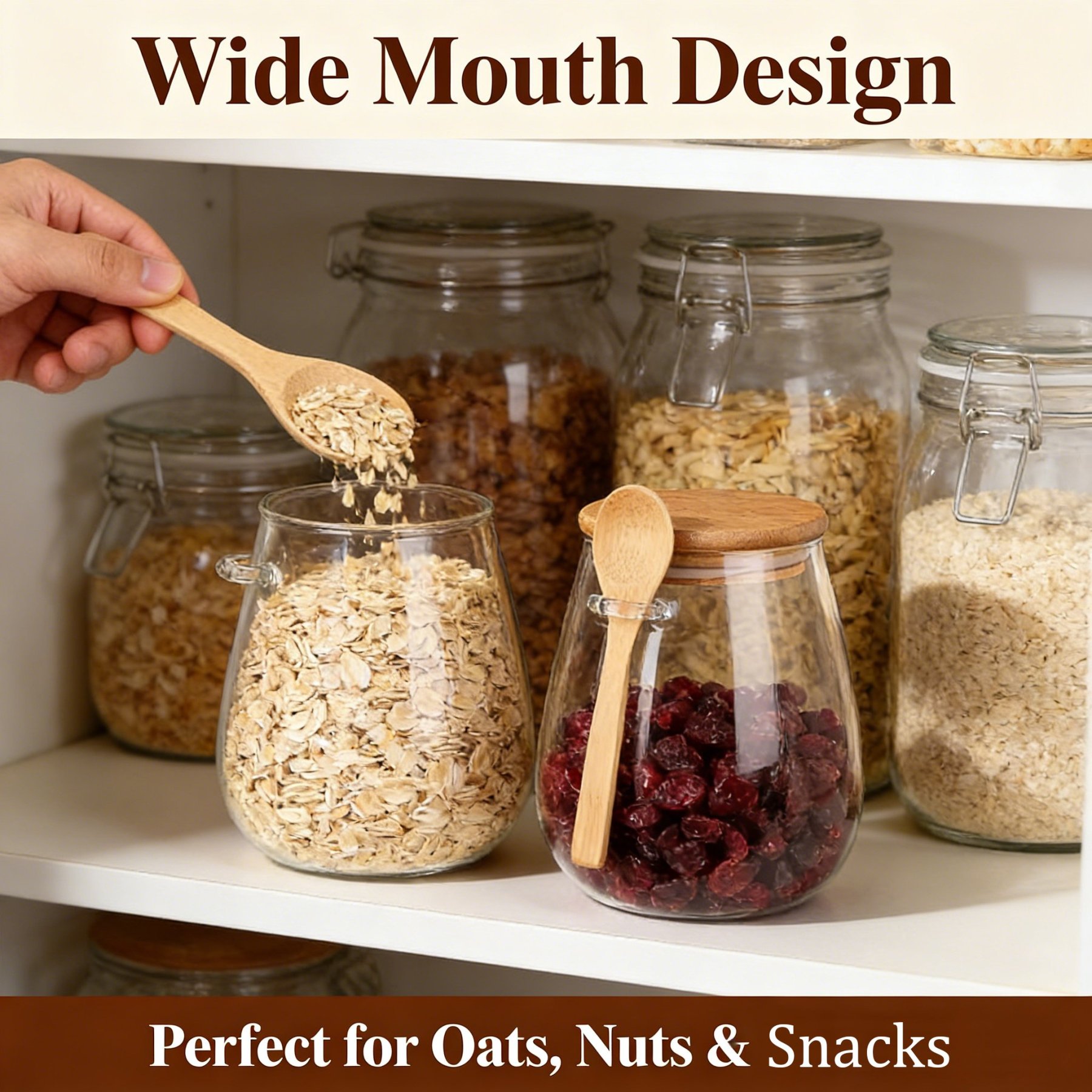 Sealed Glass Storage Jar with Bamboo Lid, Leak-Proof, Wide Mouth Desig