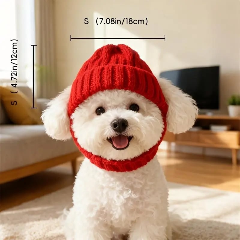 🔥NEW YEAR SALE  - 🐾Red Wool Knit Dog Beanie with Ear Flaps – Warm Winter Hat