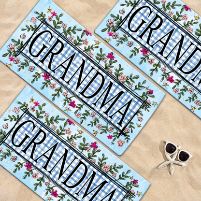 Personalized Summer Beach Towels, Flowers Gifts Grandma, Custom Nickname, Summer Beach Towels