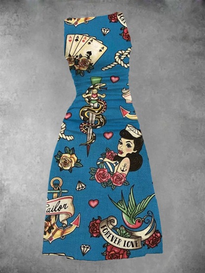 Women's Collage Girl Tattoo Long Dress