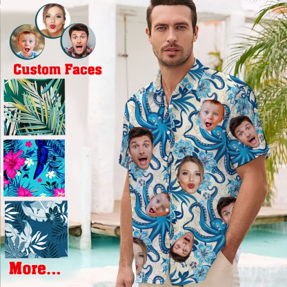 Custom Hawaiian Shirt with Face - Octopus Blue Hawaiian Shirt