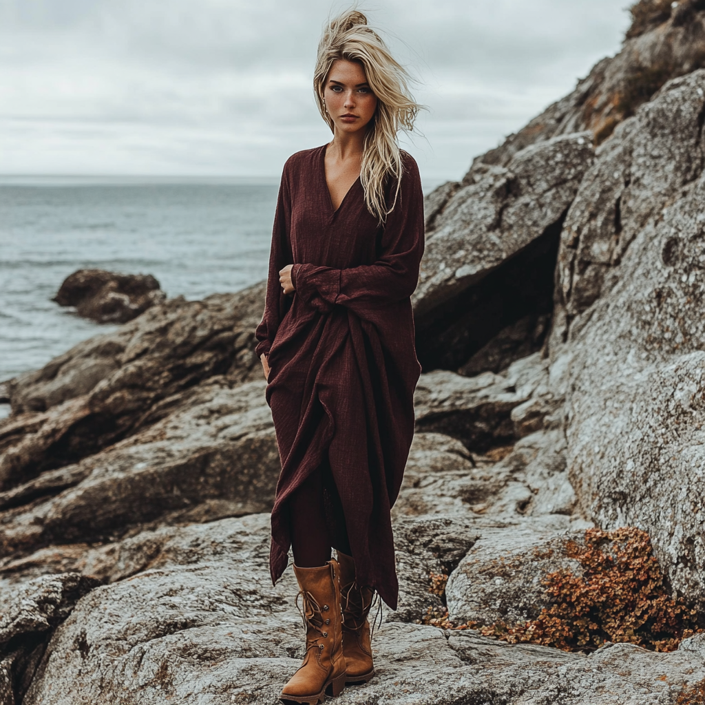 Bohemian Irregular Hem Pile Collar Linen Dress