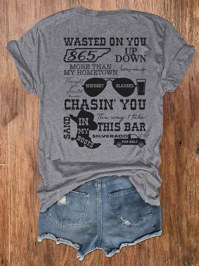 Women's Wallen Wasted On You Shirt Country Music Print V-Neck T-Shirt