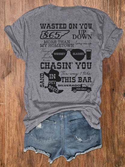 Women's Wallen Wasted On You Shirt Country Music Print V-Neck T-Shirt