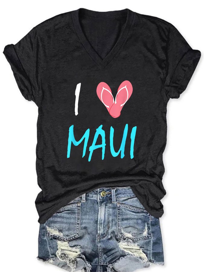 Women's I love Maui V-neck T-shirt