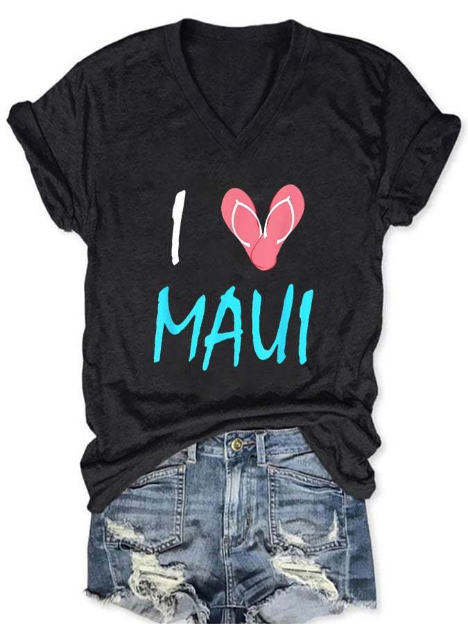 Women's I love Maui V-neck T-shirt