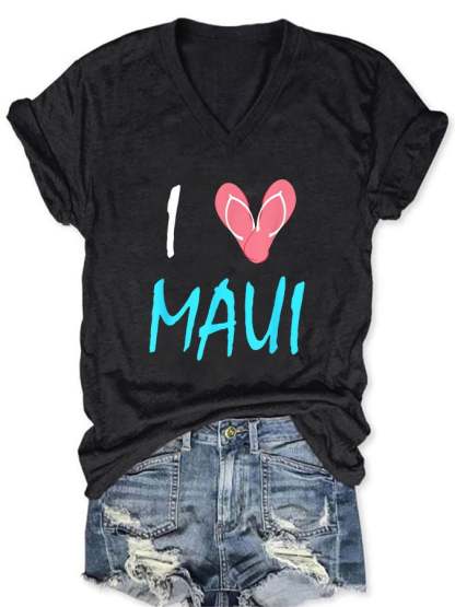 Women's I love Maui V-neck T-shirt