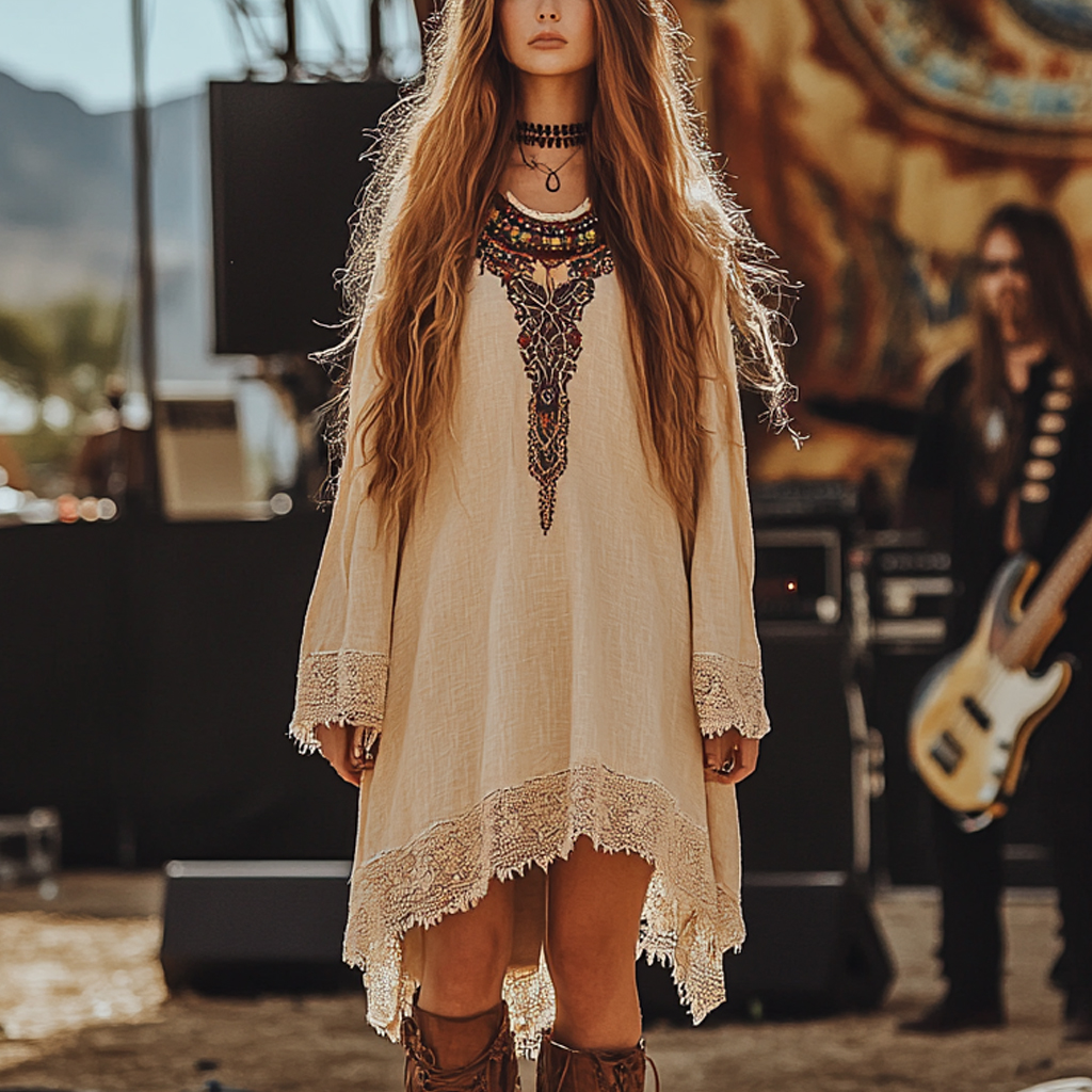 Coachella Music Festival Rock Party Carnival Vintage Wilderness Ethnic Bohemian Linen Dress