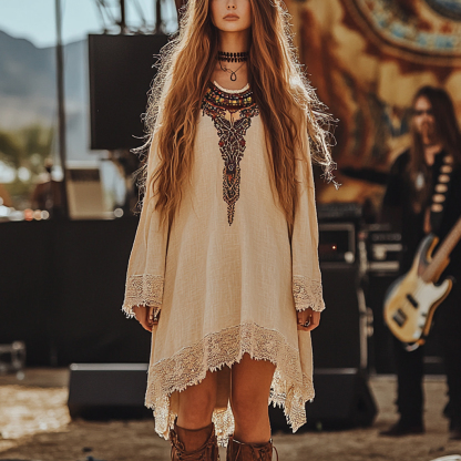 Coachella Music Festival Rock Party Carnival Vintage Wilderness Ethnic Bohemian Linen Dress