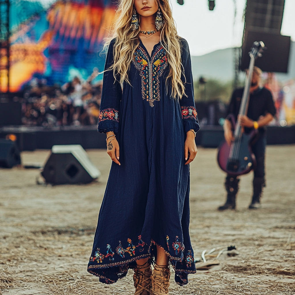 Coachella Music Festival Rock Party Carnival Vintage Wilderness Ethnic Bohemian Linen Dress