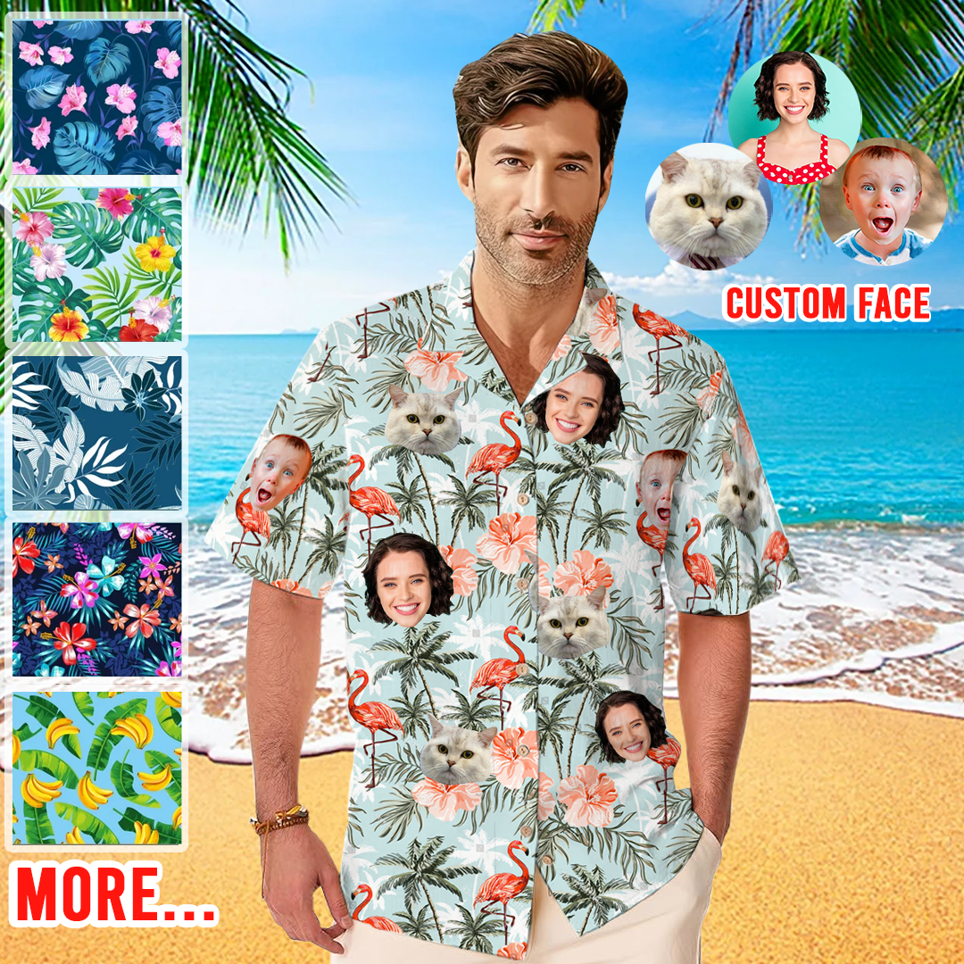 Hawaiian Shirt with Face, Custom photo Flamingo Shirts