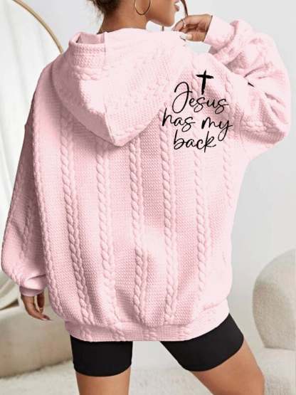 Women's Faith Jesus Has My Back Printed Casual Cable Hoodie