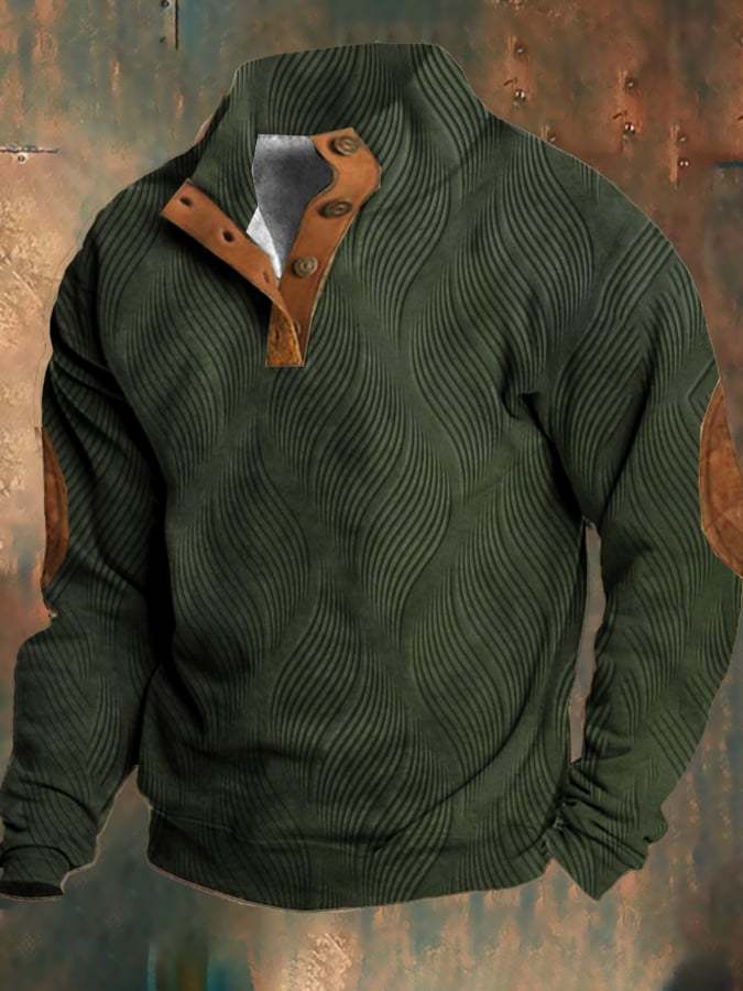 Men's Retro Casual Textured Textured Printed Fleece Sweatshirt