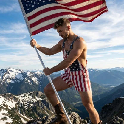 Men's and Women's American Flag Denim Overalls Stretch Shorts, Patriotic, Merica Menswear Suits Sleeveless, Parents' Day Romper Summer Menswear