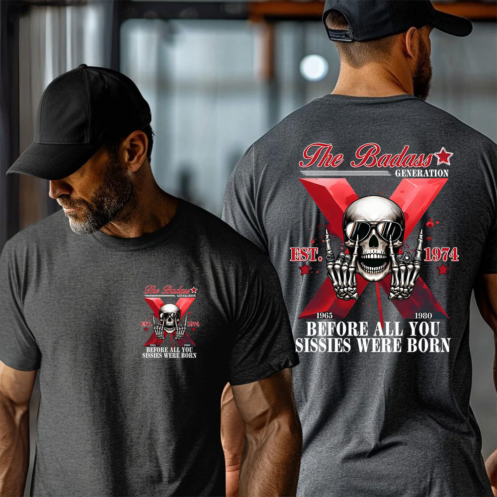 The Badass Generation X Skull  Unisex T-shirt, Custom Est, Gen X 1965-1980 Fabric Fit Top Casual Fashion