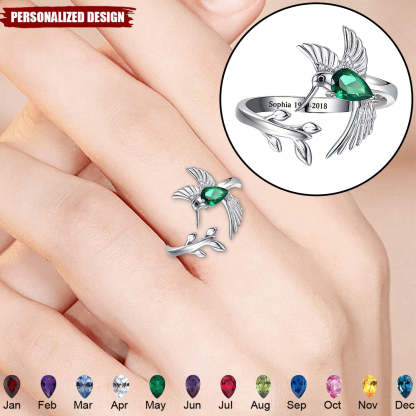 Personalized Cute Hummingbird Birthstone Ring